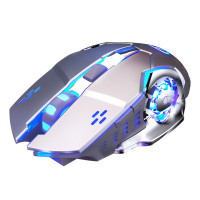 Mouse Nou pentru Gaming, E-Sports A4, 1600dpi, 6 Butoane, RGB, Gri, Wireless