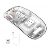 Mouse - Mouse Nou M133, 2400dpi, 5 Butoane, Indicator Nivel Baterie, Transparent, Alb, Wireless + Bluetooth, Componente & Accesorii Periferice Mouse