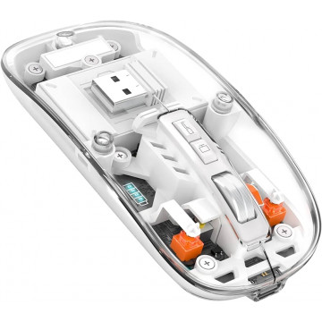 Mouse Nou M133, 2400dpi, 5 Butoane, Indicator Nivel Baterie, Transparent, Alb, Wireless + Bluetooth Periferice 1