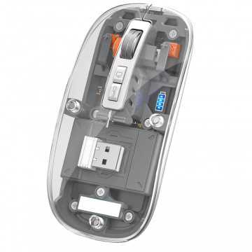Mouse Nou M133, 2400dpi, 5 Butoane, Indicator Nivel Baterie, Transparent, Gri, Wireless + Bluetooth Periferice 1