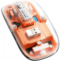 Mouse Nou M133, 2400dpi, 5 Butoane, Indicator Nivel Baterie, Transparent, Portocaliu, Wireless + Bluetooth