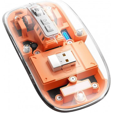 Mouse Nou M133, 2400dpi, 5 Butoane, Indicator Nivel Baterie, Transparent, Portocaliu, Wireless + Bluetooth Periferice 1