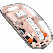 Mouse Nou M133, 2400dpi, 5 Butoane, Indicator Nivel Baterie, Transparent, Roz, Wireless + Bluetooth Periferice
