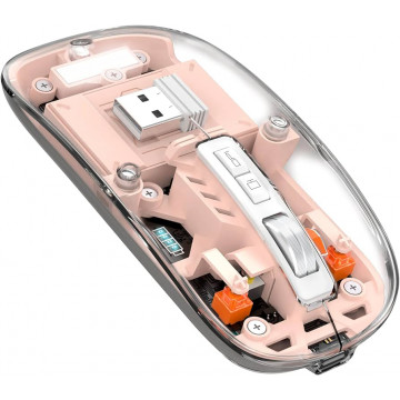 Mouse Nou M133, 2400dpi, 5 Butoane, Indicator Nivel Baterie, Transparent, Roz, Wireless + Bluetooth Periferice 1