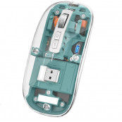 Mouse Nou M133, 2400dpi, 5 Butoane, Indicator Nivel Baterie, Transparent, Verde, Wireless + Bluetooth Periferice