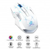 Mouse - Mouse Nou pentru Gaming, HXSJ T300, 2400dpi, 7 Butoane, RGB, Alb, Wireless, Componente & Accesorii Periferice Mouse