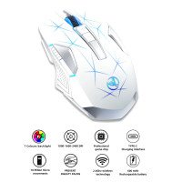 Mouse Nou pentru Gaming, HXSJ T300, 2400dpi, 7 Butoane, RGB, Alb, Wireless