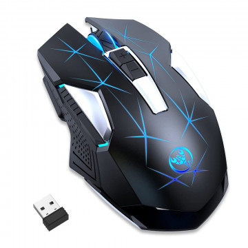 Mouse Nou pentru Gaming, HXSJ T300, 2400dpi, 7 Butoane, RGB, Negru, Wireless Periferice 1