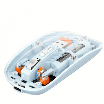 Mouse Nou M233, 1600dpi, 5 Butoane, Indicator Nivel Baterie, Transparent, Albastru, Wireless + Bluetooth Periferice