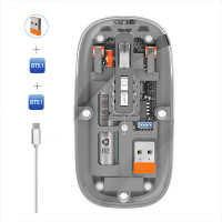 Mouse Nou M233, 1600dpi, 5 Butoane, Indicator Nivel Baterie, Transparent, Gri, Wireless + Bluetooth