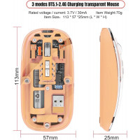 Mouse Nou M233, 1600dpi, 5 Butoane, Indicator Nivel Baterie, Transparent, Roz, Wireless + Bluetooth