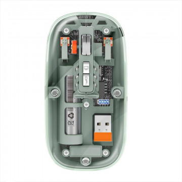 Mouse Nou M233, 1600dpi, 5 Butoane, Indicator Nivel Baterie, Transparent, Verde, Wireless + Bluetooth Periferice 1