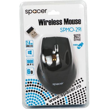 Mouse Optic Wireless Spacer SPMO-291, 1600DPI, Negru Periferice