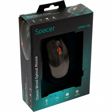 Mouse Optic Spacer SPMO-F01, 1000DPI, 3 butoane, 1 rotita scroll, USB, Negru Periferice