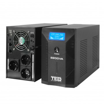 UPS TED 2200VA/1250W cu Stabilizator si Management, display LCD, 3x Schuko si 4x Acumulator 12V 7Ah Retelistica 1