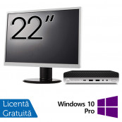 Pachet Calculator HP EliteDesk 800 G3 Mini PC, Intel Core i5-6500T 2.50GHz, 8GB DDR4, 240GB SSD + Monitor 22 Inch + Windows 10 Pro, Refurbished Oferte Pachete IT