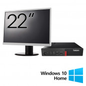 Pachet Refurbished Calculator Lenovo ThinkCentre M710q Mini PC, Intel Core i5-6500T 2.50GHz, 8GB DDR4, 256GB SSD + Monitor 22 Inch + Windows 10 Home Pachet Calculator + Monitor