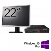 Pachet Refurbished Calculator Lenovo ThinkCentre M710q Mini PC, Intel Core i5-6500T 2.50GHz, 8GB DDR4, 256GB SSD + Monitor 22 Inch + Windows 10 Pro Pachet Calculator + Monitor