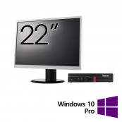 Pachet Calculator Refurbished Lenovo ThinkCentre M720q MiniPC, Intel Core i5-8400T 1.70 - 3.30GHz, 8GB DDR4, 256GB SSD + Monitor 22 Inch + Windows 10 Pro Solutii de lucru pentru acasa sau scoala