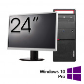 Pachet Calculator Refurbished LENOVO M800 Tower, Intel Core i3-6100 3.70GHz, 8GB DDR4, 500GB HDD, DVD-ROM + Monitor 24 Inch + Windows 10 Pro Solutii de lucru pentru acasa sau scoala