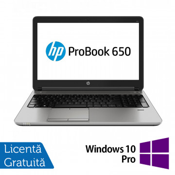 Laptop HP ProBook 650 G1, Intel Core i3-4000M 2.40GHz, 4GB DDR3, 500GB SATA, DVD-RW, 15.6 inch, Tastatura Numerica + Windows 10 Pro, Refurbished Laptopuri Refurbished