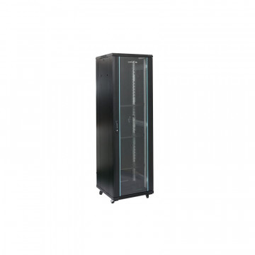 Rack 18U 600x1000, montare pe podea, usa din sticla, panouri laterale detasabile si securizate, dezasamblat, culoare negru RAL 9004, DATEUP Servere & Retelistica 1