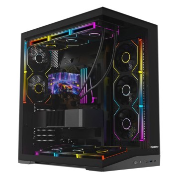 Carcasa PC OptimX TITAN 2SG, Dual-View Glass Cube Tower, Negru