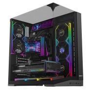 Carcasa PC OptimX TITAN 3SG, Panoramic Glass Cube Tower, ATX, AirFlow 2+6 ventilatoare ARGB incluse, Controller PWM + Telecomanda, fara sursa, USB 3.0, USB Type-C, Negru 
