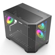 Carcasa PC OptimX NOVA, Cut Corner Glass Cube Tower, Micro ATX, 3 ventilatoare ARGB incluse, fara sursa, Negru 