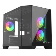 Carcasa PC OptimX NOVA, Cut Corner Glass Cube Tower, Micro ATX, 3 ventilatoare ARGB incluse, fara sursa, Negru 