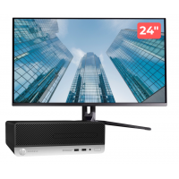 Pachet PC Second Hand HP ProDesk 400 G4 SFF, Intel Core i5-6500 3.20 - 3.60GHz, 8GB DDR4, 256GB NVMe SSD + Monitor 24"