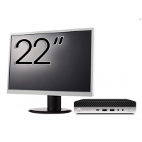Pachet Calculator Refurbished HP EliteDesk 800 G3 Mini PC, Intel Core i7-7700T 2.90 - 3.80GHz, 8GB DDR4, 256GB SSD, Wi-Fi + Monitor 22 Inch + Windows 10 Pro