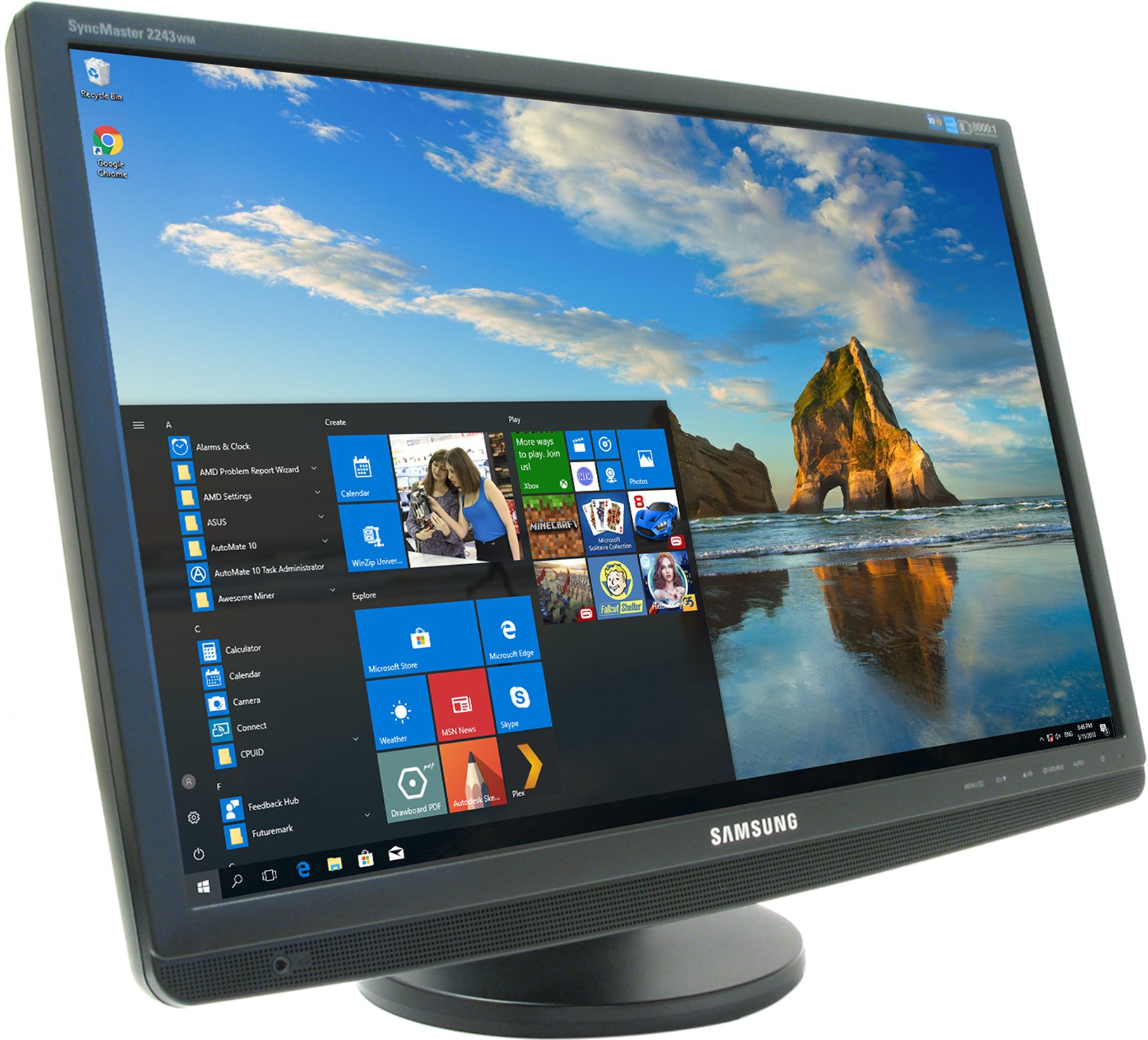 Monitor Second Hand Samsung SyncMaster 2243WM, 22 Inch LCD, 1680 x 1050, VGA, DVI, Fara picior 1050 imagine noua 2022