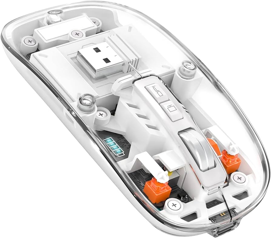 Mouse Nou M133, 2400dpi, 5 Butoane, Indicator Nivel Baterie, Transparent, Alb, Wireless + Bluetooth