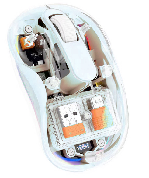 Mouse Nou M333, 2400dpi, 3 Butoane, Indicator Nivel Baterie, Transparent, RGB, Albastru, USB-A + USB-C, Wireless + Bluetooth
