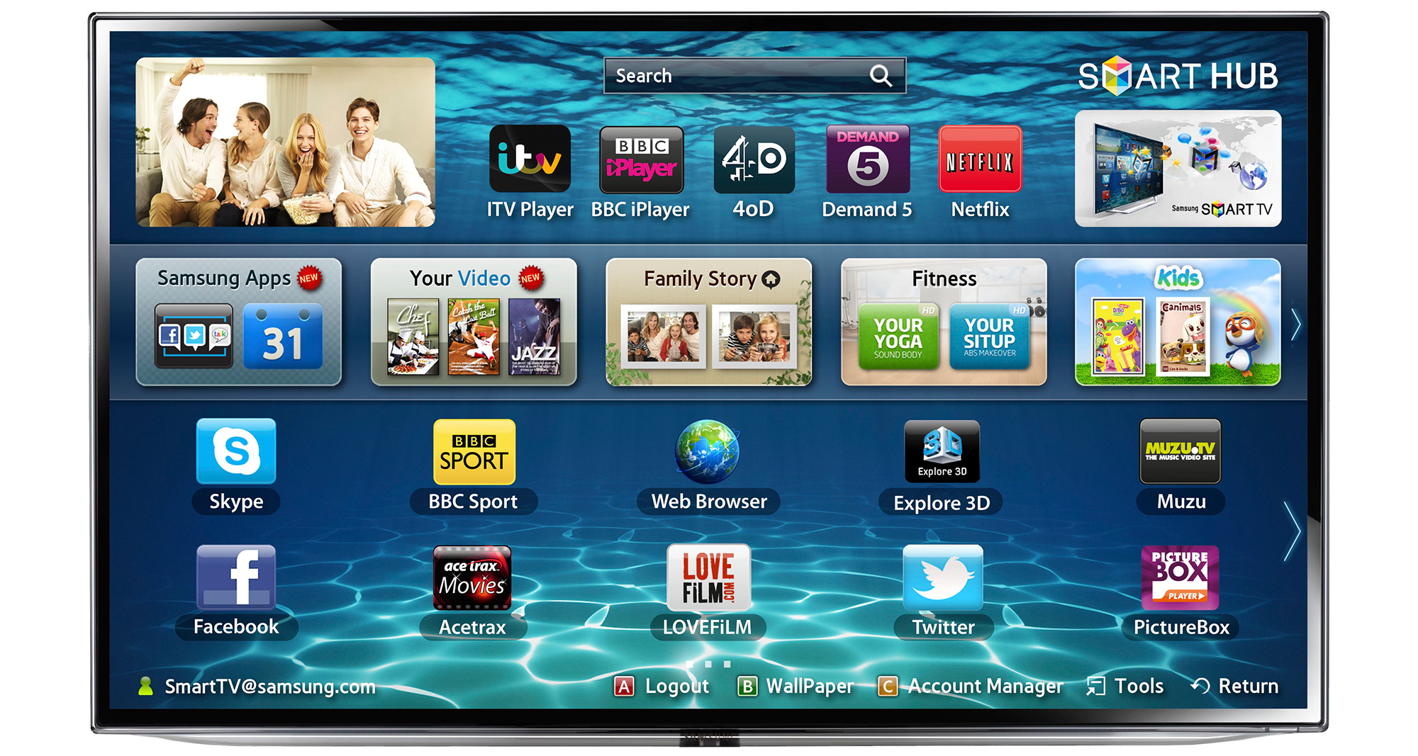 Televizor 3d led slim smart samsung ue46es6300u, 116cm full hd, smart hub, hdmi, usb, retea, wireless, fara picior