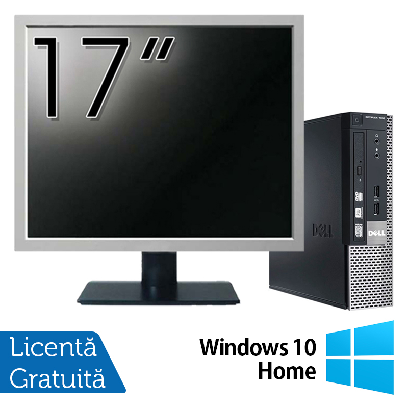 Pachet calculator dell optiplex 7010 usff, intel core i3-3240 3.40ghz, 4gb ddr3, 500gb sata, dvd-rw + monitor 17 inch + windows 10 home