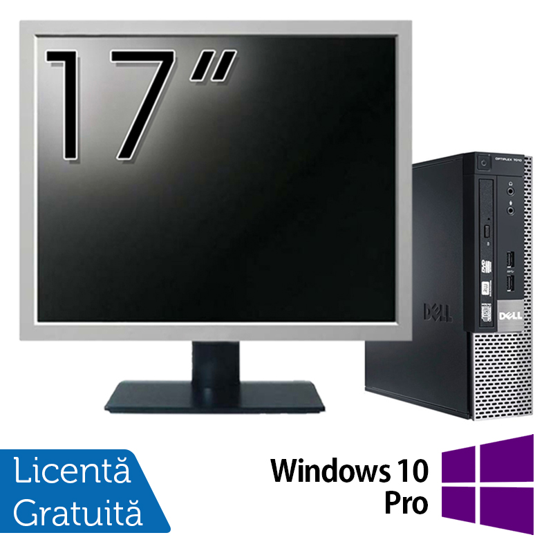 Pachet calculator dell optiplex 7010 usff, intel core i3-3240 3.40ghz, 4gb ddr3, 500gb sata, dvd-rw + monitor 17 inch + windows 10 pro