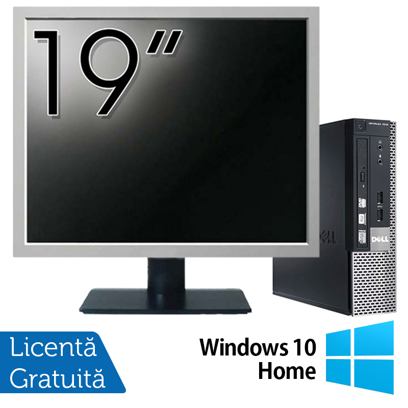 Pachet Calculator Dell OptiPlex 7010 USFF, Intel Core i3-3240 3.40GHz, 4GB DDR3, 500GB SATA, DVD-RW + Monitor 19 Inch + Windows 10 Home