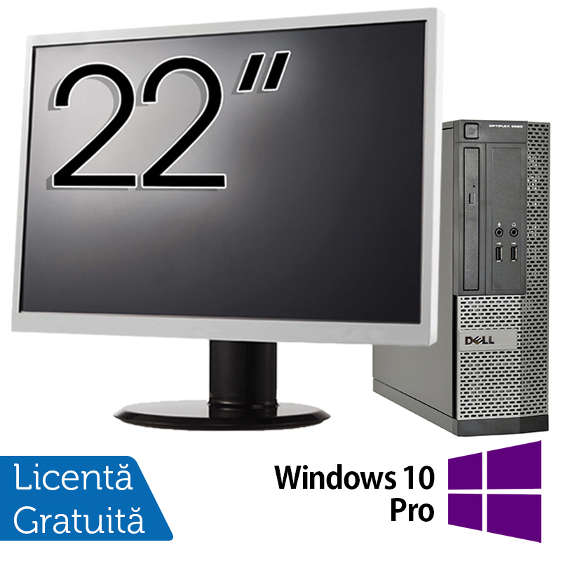 Calculator dell 3010 sff, intel core i5-3470 3.20ghz, 4gb ddr3, 500gb sata, dvd-rom + monitor 22 inch + windows 10 pro