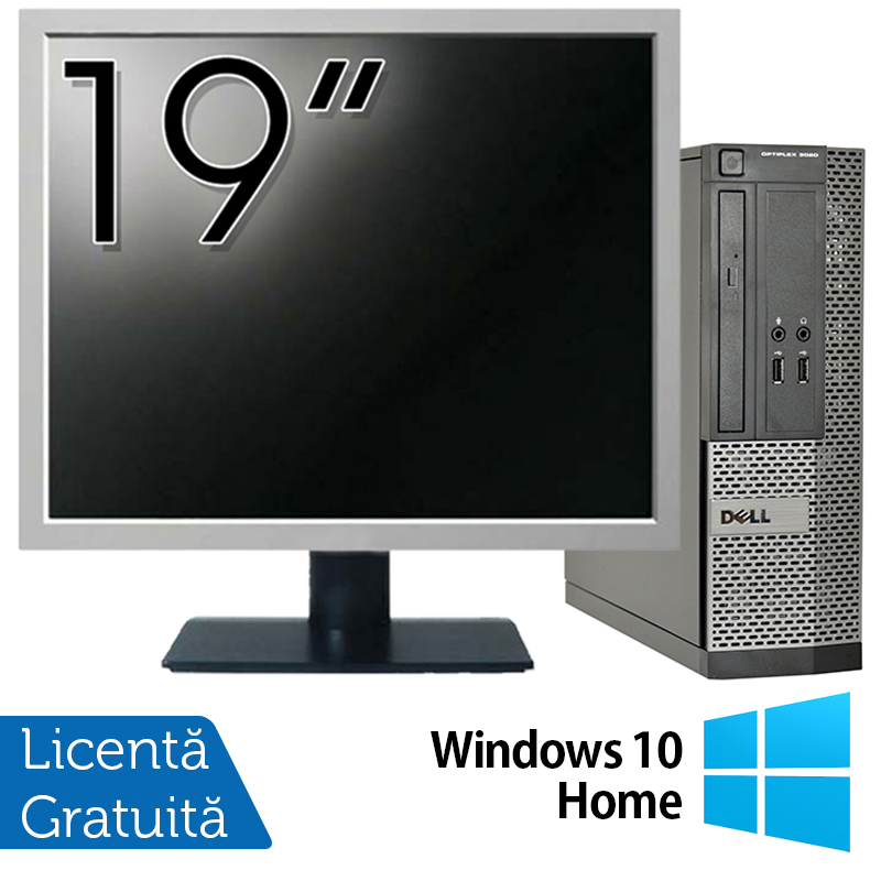 Pachet Calculator DELL 3020 SFF, Intel Core i3-4150 3.50GHz, 4GB DDR3, 120GB SSD, DVD-ROM + Monitor 19 Inch + Windows 10 Home