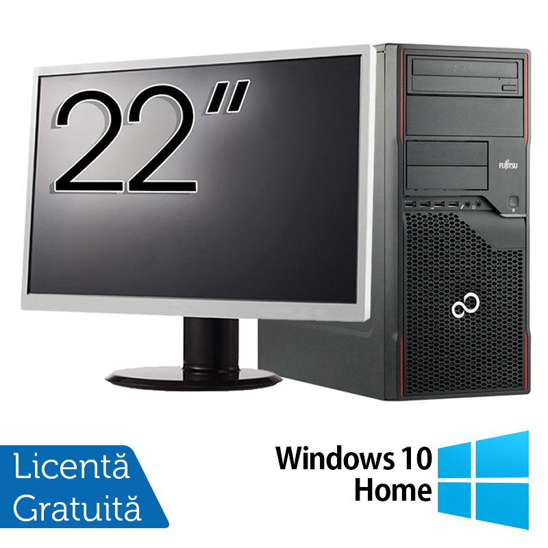 Pachet Calculator Fujitsu ESPRIMO P710 Tower, Intel Core i3-3220 3.30GHz, 4GB DDR3, 250GB SATA, DVD-RW + Monitor 22 Inch + Windows 10 Home