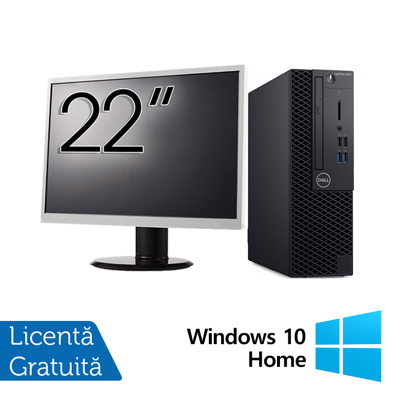 Pachet calculator refurbished dell optiplex 3070 sff, intel core i5-9500 3.00 - 4.40ghz, 8gb ddr4, 256gb ssd + monitor 22 inch + windows 10 home