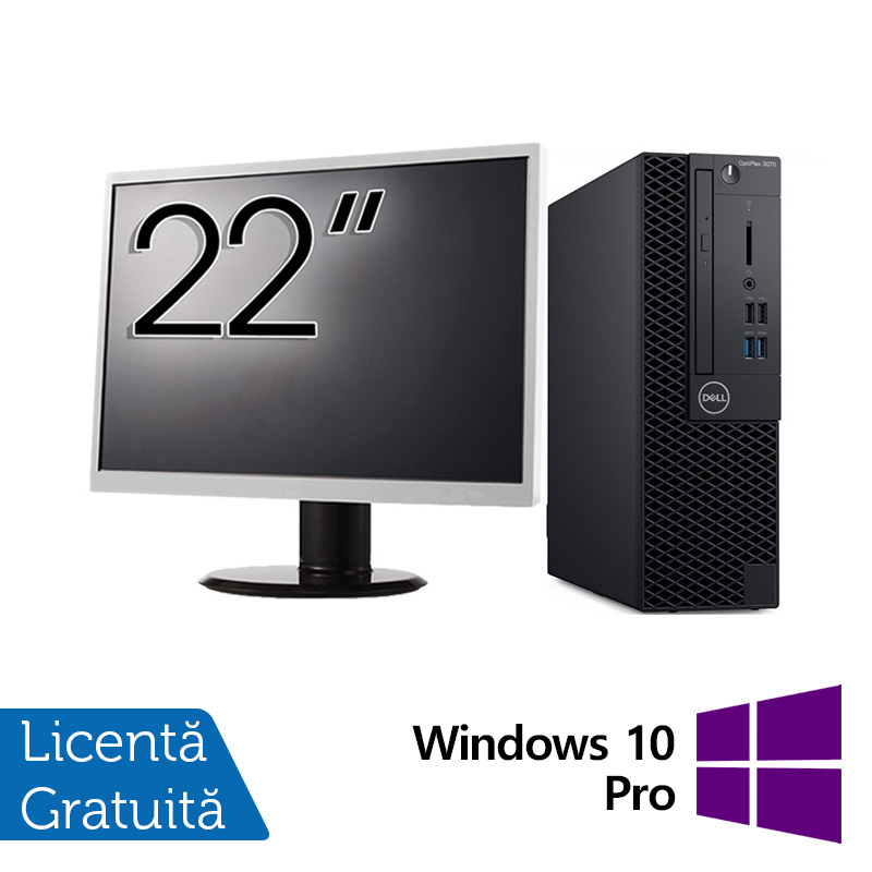 Pachet calculator refurbished dell optiplex 3070 sff, intel core i5-9500 3.00 - 4.40ghz, 8gb ddr4, 256gb ssd + monitor 22 inch + windows 10 pro
