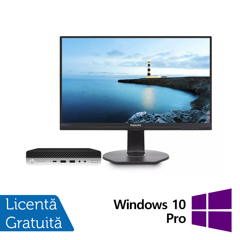 Pachet calculator refurbished hp prodesk 600 g3 mini pc, intel core i5-6500t 2.50ghz, 16gb ddr4, 480gb ssd + monitor ips 24 inch + windows 10 pro