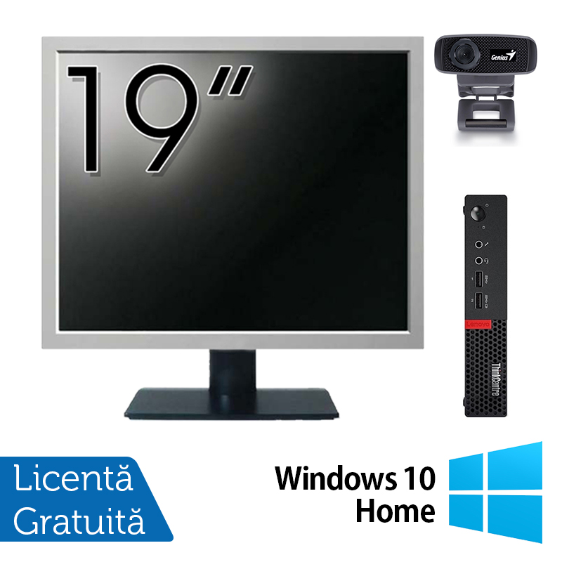 Pachet Calculator Lenovo Mini PC M910, Intel Core i5-7500T 2.70GHz, 4GB DDR4, 120GB SSD + Monitor 19 Inch + Webcam + Tastatura si Mouse + Windows 10 Home