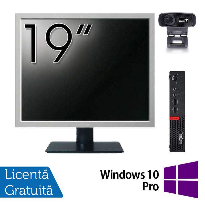 Pachet Calculator Lenovo Mini PC M910, Intel Core i5-7500T 2.70GHz, 4GB DDR4, 120GB SSD + Monitor 19 Inch + Webcam + Tastatura si Mouse + Windows 10 Pro