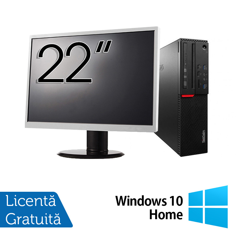 Pachet Calculator LENOVO M700 SFF, Intel Core i3-6100 3.70GHz, 8GB DDR4, 120GB SSD + Monitor 22 Inch + Windows 10 Home