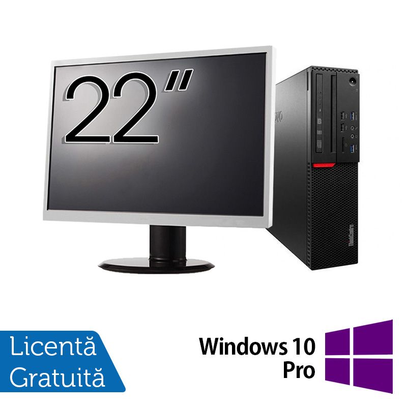 Pachet Calculator LENOVO M700 SFF, Intel Core i3-6100 3.70GHz, 4GB DDR4, 500GB SATA + Monitor 22 Inch + Windows 10 Pro