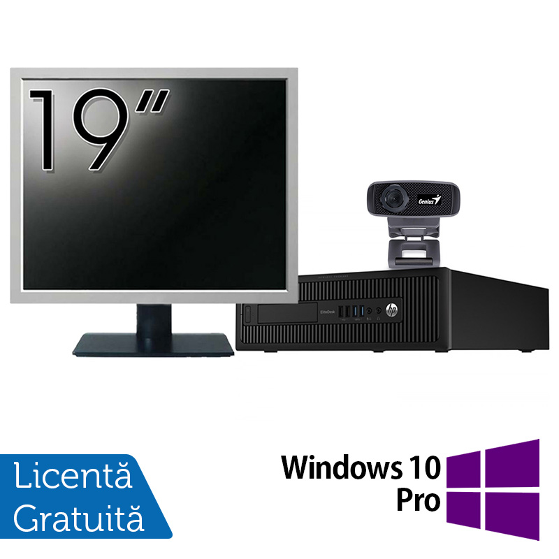 Pachet Calculator HP 800 G1 SFF, Intel Core i7-4770 3.40GHz, 8GB DDR3, 1TB SATA + Monitor 19 Inch + Webcam + Tastatura si Mouse + Windows 10 Pro